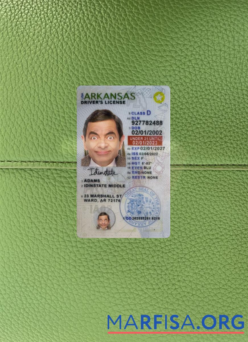 Realistic USA Arkansas under 21 driving license photolook example